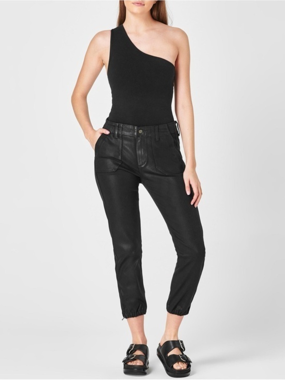 PAIGE Black Coated Jogger Pants with Elastic Ankles